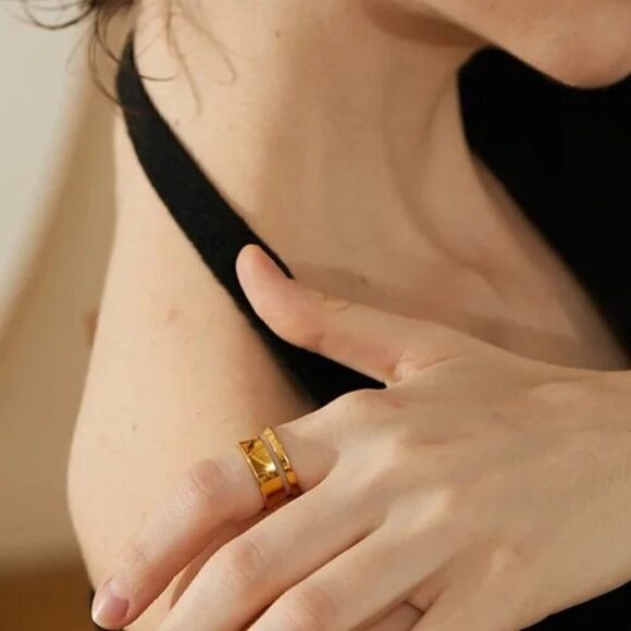 ⭐️#17 Unique Retro Gold Double Bar Ring - Picture 11 of 13